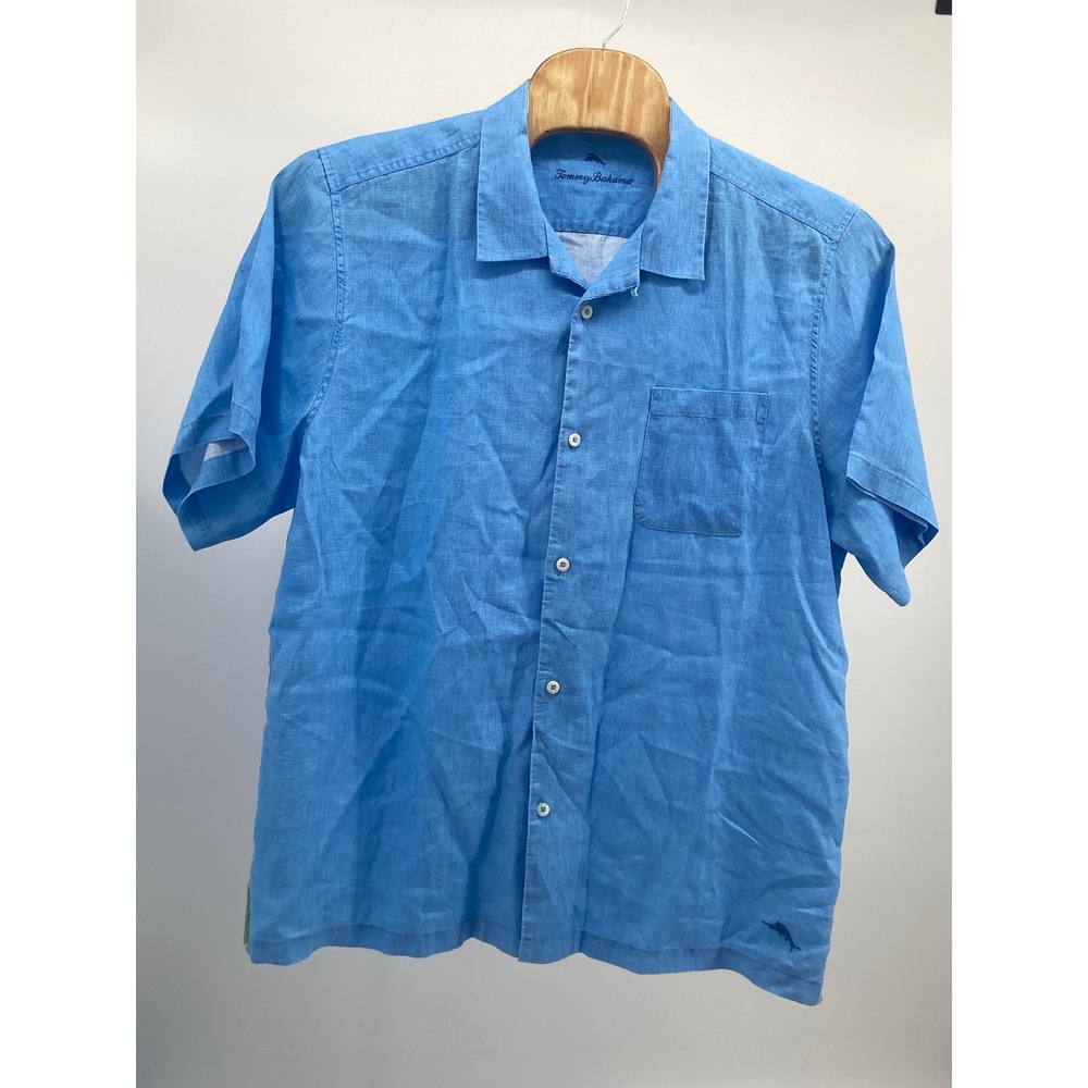 Tommy Bahama Mens XXL Light Blue 100% Linen Short Sleeve Button Down Camp Shirt